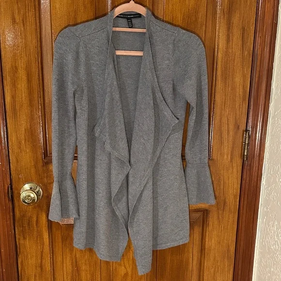 White House Black Market Gray Draped Bell Sleeve Cardigan‎ - Picture 3 of 6